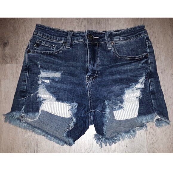 Kancan Jean Short Shorts Size Medium Distressed Denim Dark Wash Ripped Torn - Picture 1 of 4